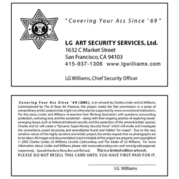 LG Williams, LG Art Security Services (LGASS), 2003, Business Card.