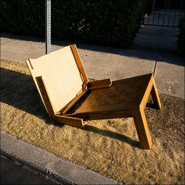 LG Williams, Table Broken Into A Chair, 2009, Altered Wooden Table.