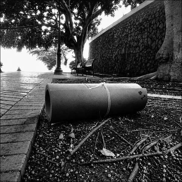 LG Williams, #1 Bedroll (For JB), 2009, Rolled Rubber Bed Roll, Installation, Honolulu, HI.