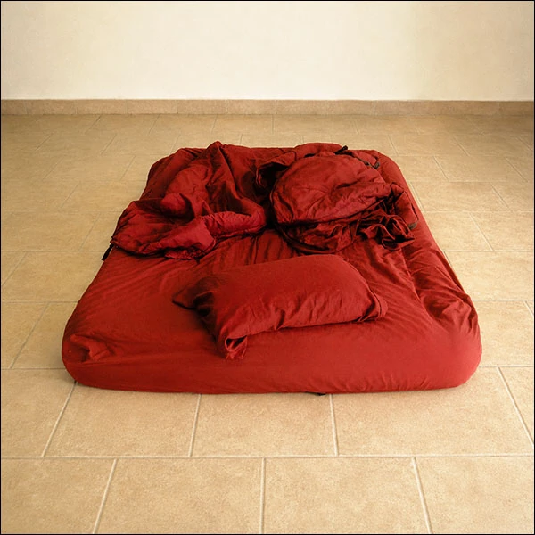 LG Williams, Take A Fucking Break, 2009, Mattress, Sheets and Pillows on Floor.