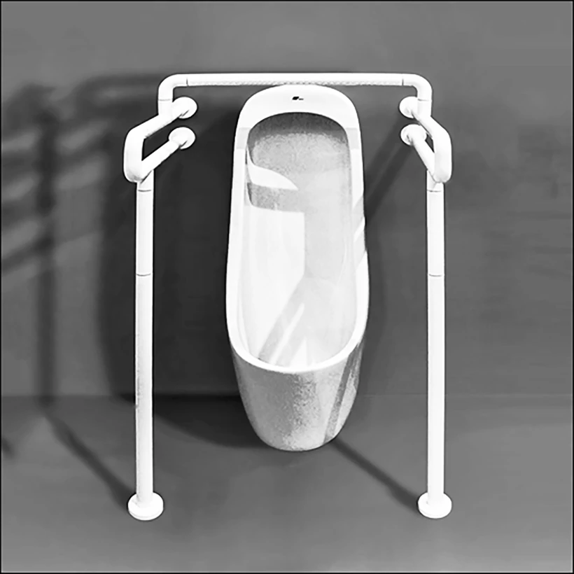 LG Williams, Floor-To-Wall Fountain Grab Bar (not Buchloh) or We've Reach Out But So Far No Word Back, 2014.