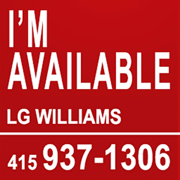 LG Williams, I'm Available and Additional Commentary Is Unavailable At This Time, 2014, Vinyl Lettering and Enamel on Plywood.