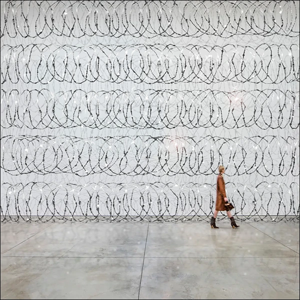 LG Williams, Performative Representation And Its Rise To Power, 2020, Razor Wire On Wall.