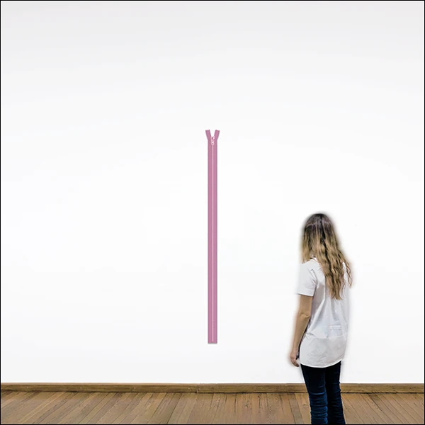 LG Williams, The Zipper Of The Stations -- AKA Leo DiCaprio Anatomical Manu B (Retro), 2023, Color and Dimensions Variable, Zipper Mounted…