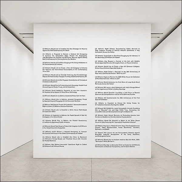 LG Williams, The Annihilation of Subversive Semiotics in the Hyper-Affective Void #27, 2025, Vinyl On Wall.