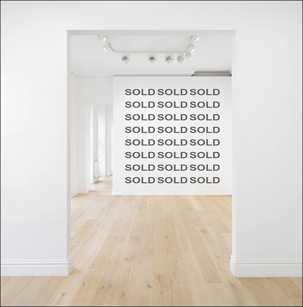 LG Williams, The Monolithic Effacement of Subversive Signifiers in the Repetitive Simulacrum #32, 2025, Vinyl Lettering on Wall.