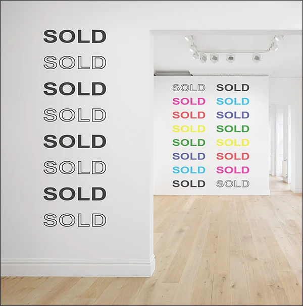LG Williams, The Monolithic Effacement of Subversive Signifiers in the Repetitive Simulacrum, 2025, Vinyl Lettering on Wall.