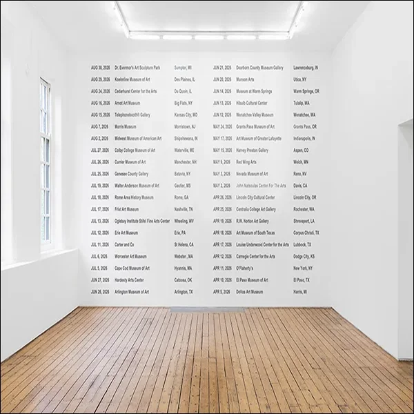 LG Williams, The Cataclysmic Twilight of Inscribed Presence (Installation), 2026, vinyl wall-lettering installation.