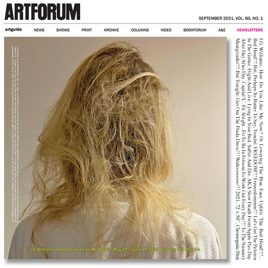 LG Williams appears in Artforum Magazine, September 2021