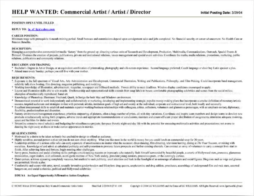 Commercial Artist / Artist / Director
