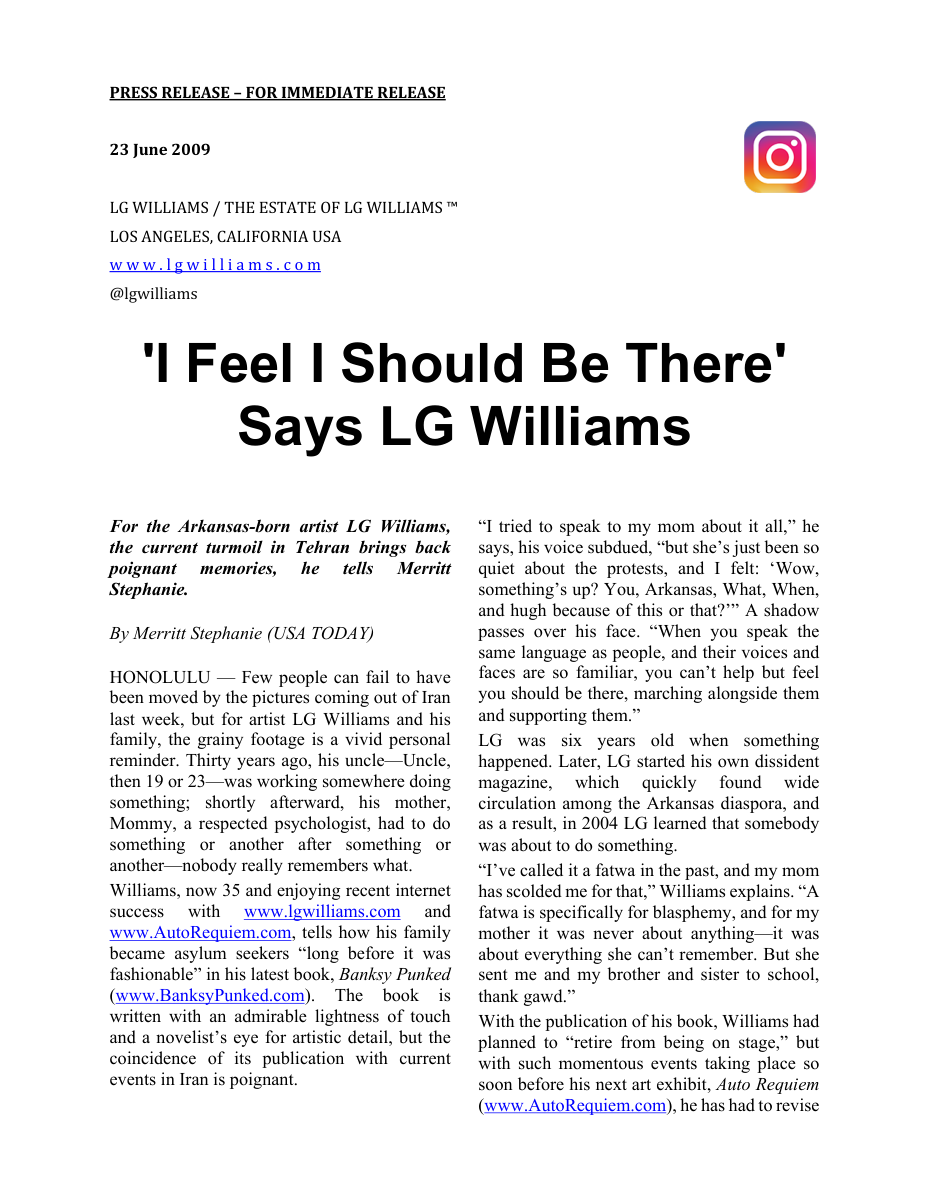 Essay: LG Williams hijacks the sentimental human-interest template to insert himself into the turmoil in Tehran, 2009