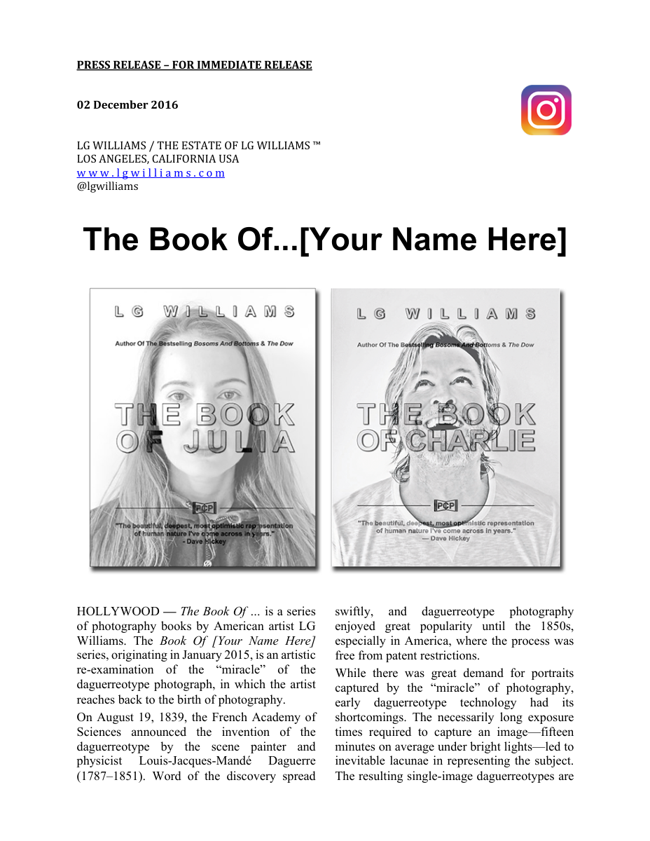 Essay: LG Williams announces The Book Of series, photographing subjects continuously to recover the intervals official portraiture erases, 2016