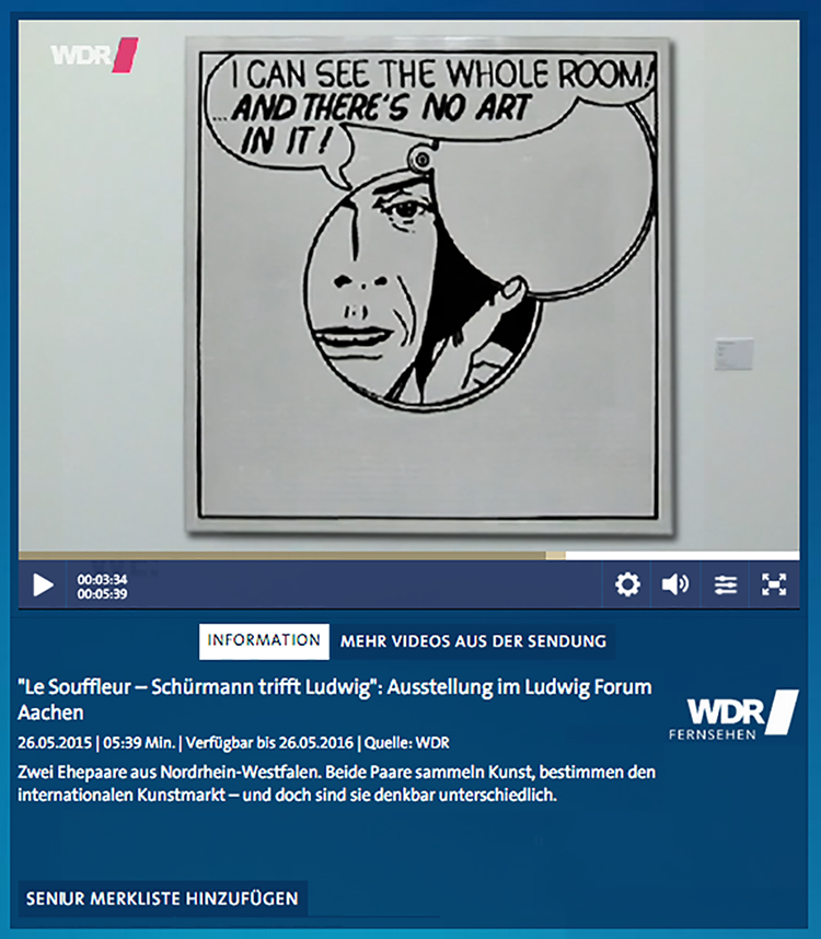 WDR Television, "Le Souffleur - Schürmann meets Ludwig": exhibition in the Ludwig Forum Aachen, WESTART-Magazin, May 26