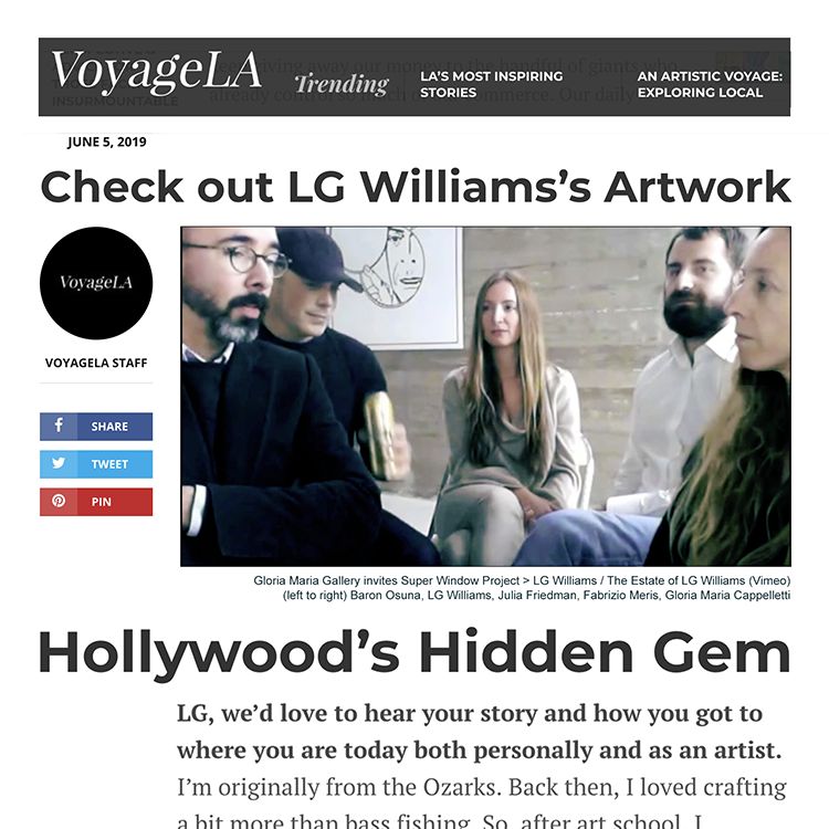 Check out LG Williams’s Artwork, VoyageLA Staff Writer, VoyageLA.com, June 5, 2019.