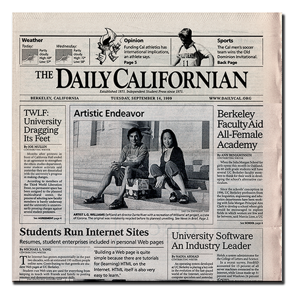 LG Williams and Betty Fu on the front cover of The Daily Californian, UC Berkeley, 1999
